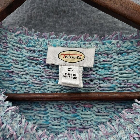 Talbots XL Womens Textured Sweater Blue & Purple Cotton Blend Long Sleeve - Picture 2 of 4